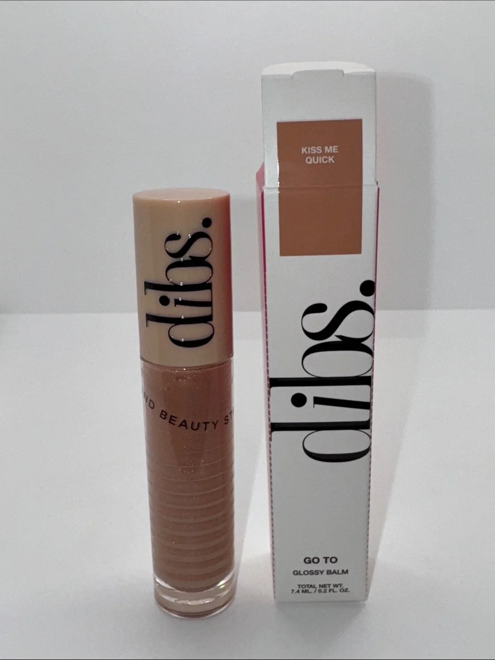 Dibs Go To Glossy Lip Balm - Shade: Kiss Me Quick Peachy Shimmer NIB